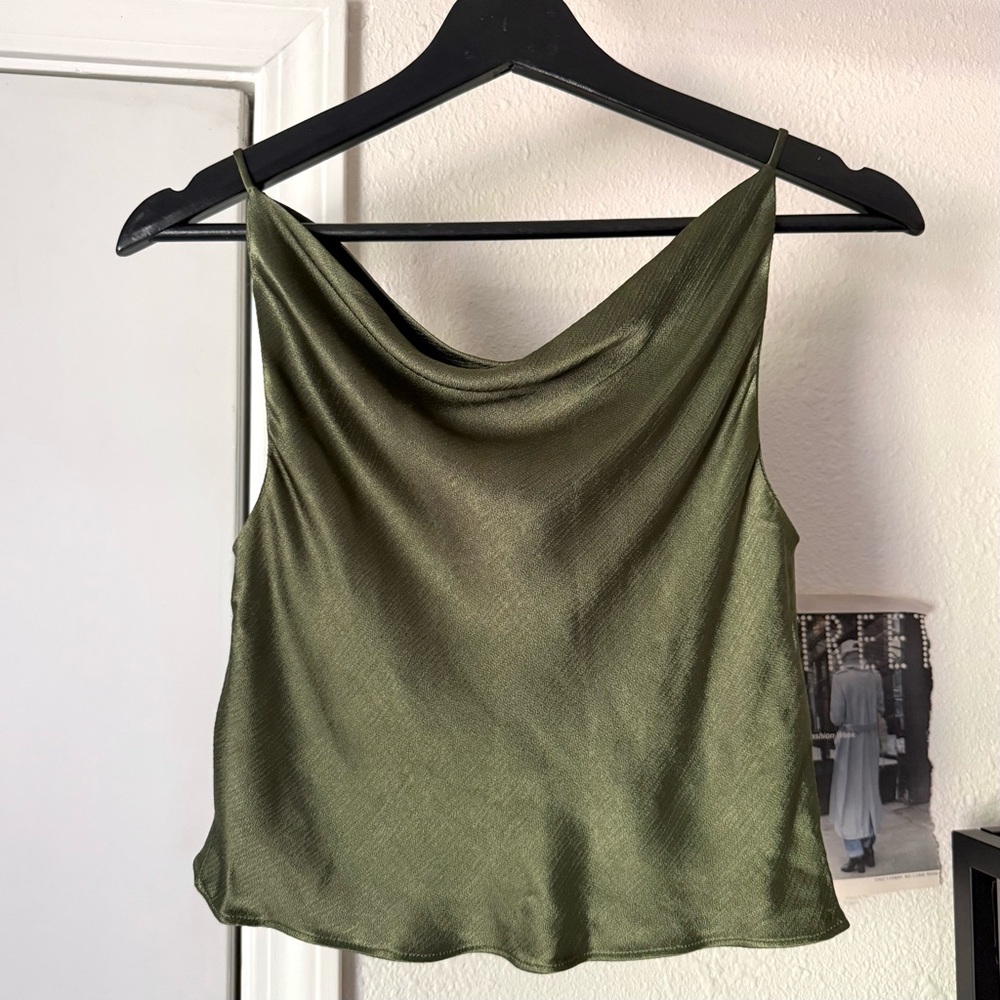 NWT BEC + BRIDGE olive satin cowl cropped tank top